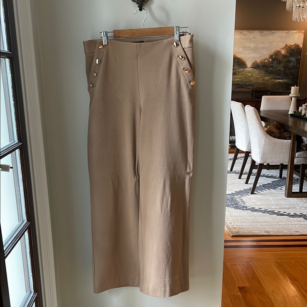 Stylish Tan Wide-Leg Pants with Button Detail